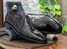 New Pure Handmade Black Crocodile Leather Lace Up Dress Shoes For Men's Condition New With Box Material Leather  Colour Black (Customizable) Inner Material Leather Lining Sole Leather Style Alligator Texture Whole Cut Handling 7-10 days Leather Lace-up Dress Shoes With Crocodile Pattern, Semi-formal Luxury Leather Shoes With Crocodile Pattern, Luxury Semi-formal Leather Shoes With Crocodile Pattern, Semi-formal Leather Oxfords With Crocodile Pattern, Semi-formal Black Crocodile Pattern Leather Shoes, Alligator Print, Chukka Boots Men, Lace Up Dress, Alligator Skin