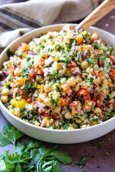 a white bowl filled with mexican chickpea salad