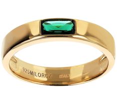 Add a touch of elegance to your everyday look with this stackable band. Crafted in 18K gold-plated sterling silver, it captivates with its burnished set, baguette-cut Diamonique simulated gemstone, offering a polished finish that's gorgeous on its own or stacked with other bands. Elegant Gold Stackable Rings With Baguette Cut, Elegant Gold Stackable Rectangular Rings, Elegant Gold Rectangular Stackable Rings, Elegant Rectangular Stackable Rings For Formal Occasions, Modern Gold Stackable Rings With Baguette Cut, Modern Gold Baguette Cut Stackable Rings, Formal Gold Emerald Cut Stackable Rings, Stackable Bands, Baguette Cut