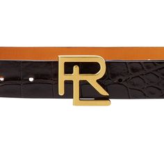 Crafted from glazed full-grain alligator and lined with vachetta leather this Italian-made belt is styled with Ralph Lauren’s signature stacked “RL��” plaque buckle. Brown Leather Belt With Logo Plaque, Brown Leather Belt Buckles With Logo Plaque, Brown Leather Belt Buckle With Logo Plaque, Modern Brown Belt With Logo Plaque, Luxury Formal Belt Buckle With Logo Plaque, Elegant Leather Belt Buckles With Logo Plaque, Elegant Formal Belt Buckle With Logo Plaque, Modern Belt Buckles With Gold-tone Logo For Formal Occasions, Modern Gold-tone Logo Plaque Belt Buckles For Formal Occasions