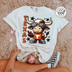 Support your local Texas. Longhorn calves  with this cute Texas Longhorn  for the season.   He's got his shades on bc the season is bound to be the brightest one yet.   Youth options are available just message me to order those. Longhorn Shirt Ideas, Texas Longhorns Shirts, Texas Longhorn, Athens Ga, Shirts Ideas, Texas Longhorns, Gameday Outfit, Painted Shoes