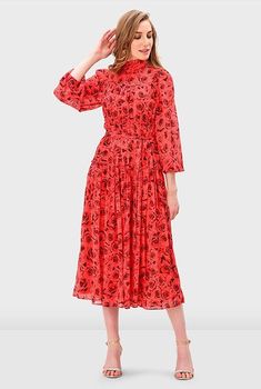 I <3 this Rose print georgette tiered dress from eShakti Tiered Dress