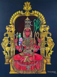 a painting of the hindu god sitting on a throne