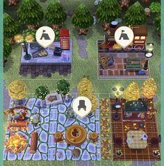 an aerial view of a kitchen and living room in the animal crossing game