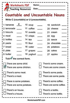 printable worksheet for counting and uncountable nourishment