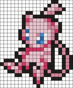 a cross stitch pattern with pink and blue squares in the shape of a cat's head