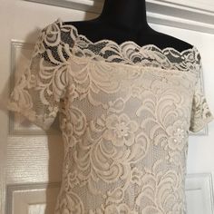 Nwt!!! H&M Off The Shoulder Lace Dress -Ivory/Cream. Size 8. Elegant Cream Dress By H&m, Fitted Beige H&m Dress, H&m Summer Wedding Dress, Off The Shoulder Lace Dress, H M Dresses, Hm Dress, Lace Dress, Off The Shoulder, Colorful Dresses