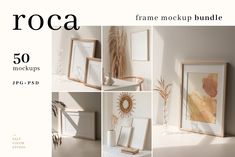 the front cover of roca's 50 mockup bundle includes pictures and frames