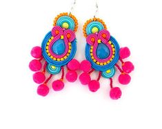 Etsy :: Your place to buy and sell all things handmade Modern Colorful Handmade Jewelry, Colorful Handmade Modern Earrings, Colorful Handmade Playful Earrings, Bold Handmade Multicolor Earrings, Playful Colorful Handmade Earrings, Bold Handmade Earrings For Gift, Handmade Vibrant Pink Earrings, Bold Handmade Colorful Earrings, Vibrant Pink Handmade Earrings