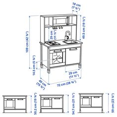 the measurements for an oven and sink are shown