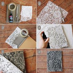 the process of making lace doily on wood flooring with scissors and paper towels