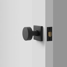 an open door with two knobs and a black handle on the side of it