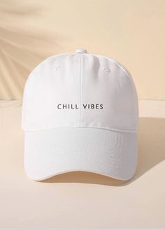 Color: White Style: Casual Quantity: 1 piece Pattern Type: Letter Type:Baseball Cap Composition: 100% Polyester Material: Polyester Trendy Caps, White Baseball Cap, Custom Caps, Chill Vibes, Base Ball, Hand Embroidery Projects, Stylish Glasses, Baseball Women, Types Of Lettering