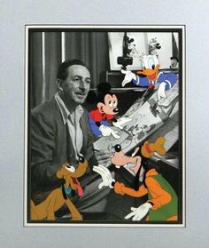 an old photo of mickey mouse and other cartoon characters