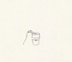 a drawing of a bird with a cup in its beak