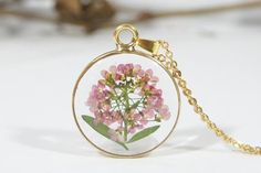 Pressed Flower Necklace Resin Jewelry Alyssum GOLD Filled | Etsy Delicate Round Pressed Flower Necklace, Delicate Round Flower Necklace With Pressed Flowers, Delicate Round Necklace With Pressed Flowers, Delicate Round Necklaces With Pressed Flowers, Elegant Round Flower Necklace With Pressed Flowers, Alyssum Flowers, Pressed Flower Jewelry, Terrarium Jewelry, Pressed Flower Necklace