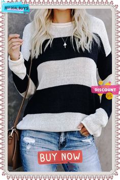 Long Sleeve Stripe Knitted Sweater Striped Long Sleeve Knit Sweater, Striped Knit Long Sleeve Sweater, Striped Long Sleeve Sweater For Fall, Casual Striped Knitted Sweater, Casual Stretch Chunky Knit Sweater, Striped Long Sleeve Soft Knit Sweater, Striped Stretch Sweater For Fall, Striped Soft Knit Sweater For Fall, Fall Striped Soft Knit Sweater