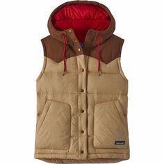 Stylish and cozy, the Patagonia Bivy Hooded Vest is a go-to whether we are out camping or just in a casual setting. Made entirely with recycled materials, the Bivy Hooded Vest is Environmentally-friendly, with the entire shell made out of recycled fishing nets from the ocean. For warmth, this vest features 600-fill-power, recycled goose, and duck down to keep us warm and comfortable. An adjustable hook allows us to cover up when the weather gets bad, and the exterior of the vest features a Affordable Cotton Racerback Vest, Patagonia Hooded Outerwear With Adjustable Hood, Casual Winter Camping Hooded Jacket, Casual Winter Hooded Jacket For Camping, Patagonia Brown Outerwear For Outdoor Activities, Patagonia Brown Winter Outerwear, Vest Patagonia, Fishing Nets, Hooded Vest