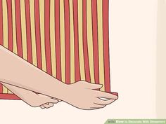 a person's foot sticking out from behind a striped curtain, with the word how to decorate with stripes on it