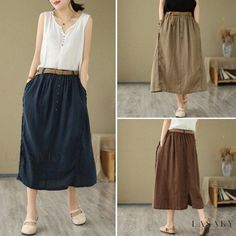 Lasaky - Half-midi Cotton and Linen Skirt with a Leather Belt Midi Skirt With Belt, Linen Midi Skirt, Skirt With Belt, Cotton Midi Skirt, Split Design, Swimwear Sets, Mesh Skirt, Swimsuit Set, Linen Skirt