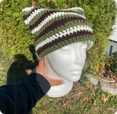 Striped Beanie Hat One Size, Striped Beanie Hat, One Size Fits Most, Adjustable Striped Winter Hat, Casual Yarn Mini Hats For Winter, Casual Beanie With Cat Ears, Casual Warm Cat Ears Hat, Casual Warm Hat With Cat Ears, Casual Cat Ear Hat One Size, Casual Cat Ears Hat One Size Fits Most