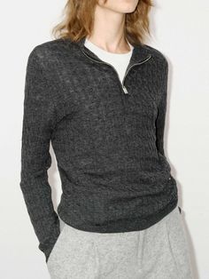 MO&Co. Women's Half Zip Wool Sweater As a transitional wardrobe staple, this sweater is made from premium lightweight wool, it provides warmth and style. It offers a half zip and long sleeves and is shaped in a slightly fitting design. Pair it with pants or jeans for a casual look. Features : - Regular fit- Half zip and long sleeves- Lightweight and soft premium wool Code: MBD4SWT017The back length of size S is 52.5cmMATERIALS & CARE Material: 100% WoolWrap metal parts before dry cleaning.Please Mesh Bag, Half Zip, Wool Sweaters, Grey Sweater, Wardrobe Staples, Casual Looks, Wool, Wardrobe, Grey