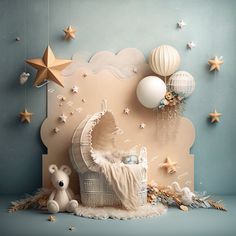 an image of a baby's room with balloons and stars