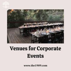 the venue for corporate events is set up with tables and chairs