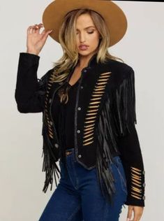 #ad Top Rated Women's Western Style Native Cowgirl Suede Leather Jacket with Fringes, Fashion womens jacket Native Cowgirl, Fringes Fashion, Black Wear, Suede Leather Jacket, Coat Style, Country Girl, Western Style, Country Girls, Jacket Coat