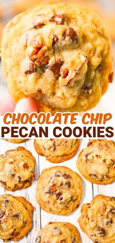 chocolate chip pecan cookies with text overlay