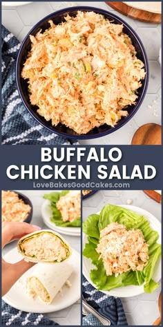 Buffalo Chicken Salad pin collage Canned Chicken Salad Recipe, Chicken Delight, Can Chicken Recipes, Spicy Buffalo Chicken, Easy Buffalo Chicken, Chicken Salad Wrap, Chicken Salad Recipe Easy, Buffalo Chicken Sandwiches, Buffalo Chicken Salad