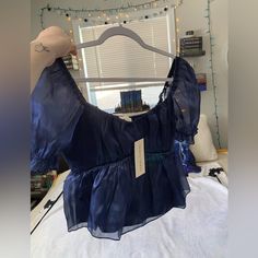 Nwt Babydoll Puff Sleeve Satin Blouse In Royal Blue Size Medium. Cute Fitted Blue Blouse, Cute Blue Puff Sleeve Blouse, Royal Blue Color, Satin Blouse, Puff Sleeve Blouse, Royal Blue, Puff Sleeve, Baby Dolls, Top Blouse