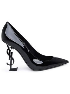 Upper: 100% Calfskin Heel: 100% Patent leather Formal Leather Heels With Logo, Chic Formal Heels With Logo, Elegant Formal Heels With Logo, Designer Heels With Logo For Formal Occasions, Designer Logo Heels For Formal Occasions, Luxury Leather Heels With Logo, Luxury Heels With Logo For Formal Events, Designer Leather Heels With Logo, Luxury Leather Heels