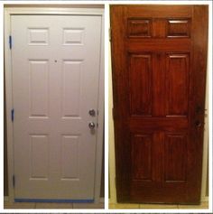 two doors side by side with one closed and the other closed in different stages of being painted