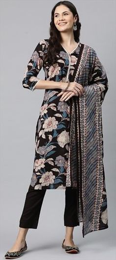 Black and Grey color Salwar Kameez in Cotton fabric with Floral, Lace, Printed, Sequence, Thread work Unstitched Black Dupatta With Digital Print, Traditional Black Floral Print Dupatta, Black Dupatta With Printed Motifs For Diwali, Black Churidar With Printed Motifs For Eid, Black Unstitched Churidar With Printed Motifs, Eid Black Floral Print Lawn Suit, Eid Lawn Suit With Black Floral Print, Eid Black Lawn Suit With Floral Print, Traditional Black Lawn Suit With Floral Print