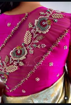 Gap Border Blouse Designs, Simple Work Designs For Blouses, Thread Work Blouse Designs, Latest Blouse Neck Designs, 50 Blouse Designs, Handwork Blouse, Magam Work, Maggam Blouse, Zardosi Embroidery