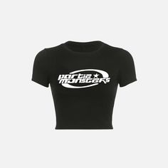 Front view of the black Y2k Women's Crop Top T-Shirt in a gray background Polos Aesthetic, Hip Hop Fashion 90s, Korean Clothes, Y2k Crop Top, 90s Hip Hop Fashion, Baby Tees Y2k, Y2k Top, Aesthetic Look, Looks Black