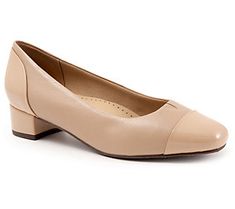 A classic style that pairs perfectly with jeans or your favorite skirt, the Daisy slip-on features a wrapped block heel and a fun toe cap. From Trotters. Classic Round Toe Block Heels For Spring, Beige Block Heels For Spring Workwear, Medium Width Block Heels With Rubber Heel Cap, Spring Fitted Block Heels With Padded Heel, Classic Closed Toe Block Heels For Spring, Spring Classic Closed Toe Block Heels, Classic Block Heels With Removable Insole For Spring, Classic Medium Width Block Heels For Fall, Classic Slip-on Heels For Spring