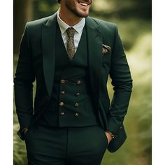 Category:Suits; Embellishment:Pocket; Season:Spring, Fall, Winter, Summer; Fabric:Cotton Blend; Includes:Vest,Pants,Jacket; Occasion:Wedding; Fit Type:Tailored Fit; Jacket Buttons:Single Breasted One-button; Vest Buttons:8; Pattern:Solid Colored; Neckline:Peak; Listing Date:10/25/2023; Production mode:External procurement; Pant Length:; Pants Waist:; Shoulder Width:; Sleeve Length:; Bust:; Hips:; Clothing Length:; Number of Pieces:3 Piece; Design:Classic Forest Wedding Mens Attire, Dark Wedding Suit, Dark Green Suit Men Wedding, Dark Green Groomsmen Attire, Gay Wedding Outfits, Dark Green Suit Men, Green Tux, Mens Tux, Green Suit Men