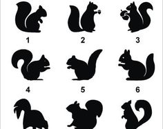 the silhouettes of squirrels and squirrels are shown in black on a white background