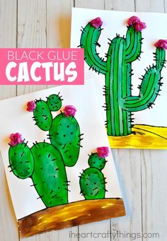 two cactus cards with the words black glue cactus on them