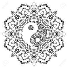 a black and white drawing of a yin - yang symbol in the center of a circular flower