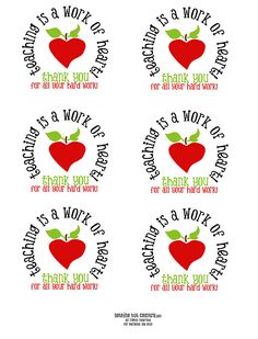 teacher appreciation stickers with an apple and the words thank you for all your work