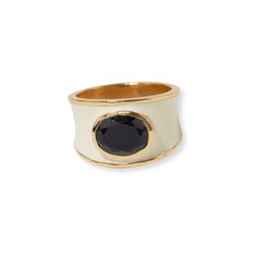 Hazel Oval Stone With Enamel Band Ring Ivory/Black Ivory/Black RING Elegant Oval Black Enamel Ring, Elegant White Oval Enamel Ring, Formal Oval Enamel Ring With Black Enamel, Formal Oval Black Enamel Ring, Formal Black Enamel Oval Ring, Red Jade, Bag Pins, Human Hands, Oval Stone