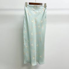 Olivia Mark - Satin Printed Midi Skirt with Floral Design and Sensibility Floral Handbags, Printed Midi Skirt, Light Blue Color, Olivia Mark, A Line Skirt, A Line Skirts, Midi Skirt, Floral Design, A Line