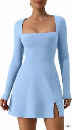 Lasaky - V-Neck Bodycon Bustier Top with Long Sleeves and Slit Bell Flare Maxi Dress Flare Maxi Dress, Bodycon Bodysuit, Backless Long Dress, Chic Maxi Dresses, Top With Long Sleeves, Neck Bodycon Dress, Modern Square, Lace Maxi, Glam Dresses