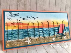 a card with the words welcome to florida written on it, and beach scene in the background