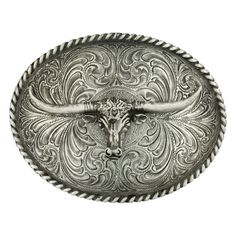 Antiqued Longhorn Attitude Buckle | Montana Silversmiths Antique Belt Buckle, Longhorn Steer, Steer Head, Cowgirl Belts, Cowgirl Bling, Western Buckles, Western Belt Buckles, Silver Belts, Western Belts