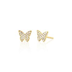 The Diamond Butterfly Stud Earring is the big sister to the Diamond Baby Butterfly Stud Earring, and both are sweet additions to any ear stack. Featuring all-over sparkle thanks to infused pavé diamonds, these studs have been known to make eyes (and hearts) flutter. Citrine Earrings Studs, Butterfly Stud Earrings, Cross Earrings Studs, Diamond Butterfly, Butterfly Earrings Stud, Heart Drop Earrings, Yellow Gold Earring, Heart Earrings Studs, Stud Earring