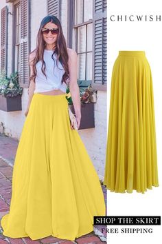 Free Shipping & Easy Return. Up to 30% Off. Timeless Favorite Chiffon Maxi Skirt. @kristintiffiny #outfit #clothing #womenfashion #fashion #springoutfit #casualoutift #outfitidea #skirt #alineskirt #maxiskirt #datingoutfit #partyskirt #chiffonskirt Cute Casual, Yellow Maxi Skirts, Feminine Casual, Chiffon Maxi Skirt, Yellow Maxi, Mode Boho, 10 Off, Party Skirt